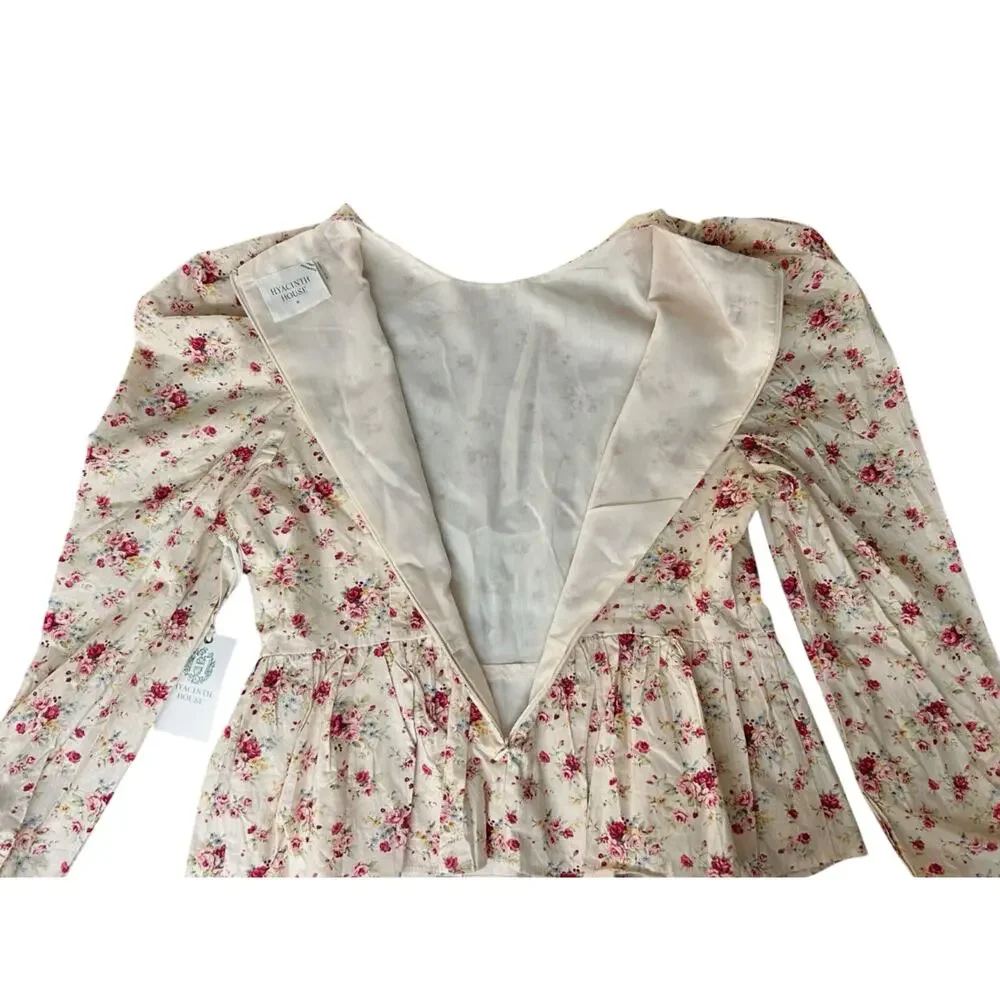 Tuckernuck Hyacinth House Ava Floral Peplum Blouse Medium Preppy Puff Sleeve Top